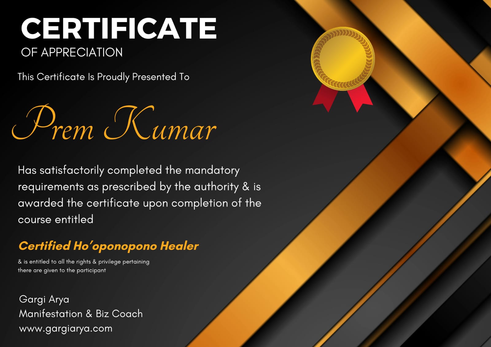 Ho_oponopono Certification - Prem Kumar